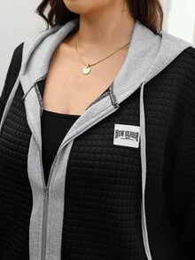 Comfylo Plus Drop Shoulder Drawstring Hoodie For Spring & Fall Travel Outfit Airport - Black - View 8