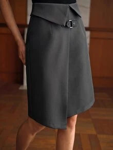 MOTF PREMIUM FASHIONABLE MODERN COMMUTER WOMEN'S FOLDED WAIST SKIRT - Grey - View 5