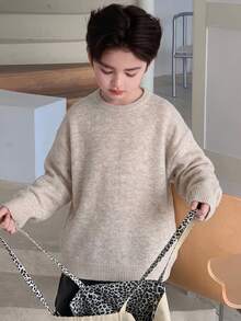 Dazy Kids Boys (Large) Crew Neck Casual Long Sleeve Loose Fit Basic Solid Color Autumn/Winter Sweater - Apricot - View 6