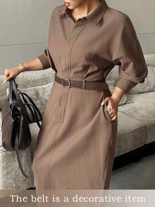 Dazy Plus Elegant High Waist Fashion Casual French Vintage Niche Design Single-Breasted Lapel Dress - Brown - View 1