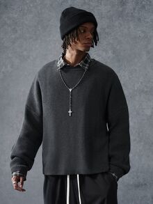 PAVTROS Men's Autumn/Winter Casual Versatile Solid Color Sweater - Grey - View 6