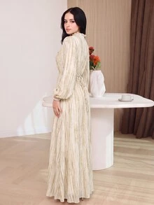 Yasmyna فستان عربي نسائي بتصميم بسيط مع أزرار وفتحة نصفية وأكمام طويلة - متعدد الألوان - مشاهدة 4