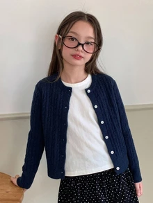 DAZY Girls (Big) V-Neck Open Front Casual Cute Sweater Cardigan Autumn/Winter Top - Navy Blue - View 6