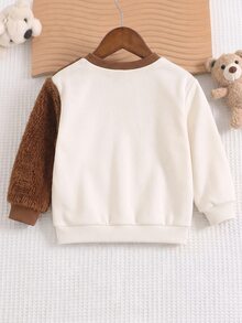 SHEIN 小男孩卡通圖案休閒日常長袖運動衫 - 咖啡棕 - 查看 2