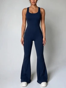 Dewbera Dewbera Women's Solid Color Casual Daily Outdoor Sports Jumpsuit - Navy Blue - View 4