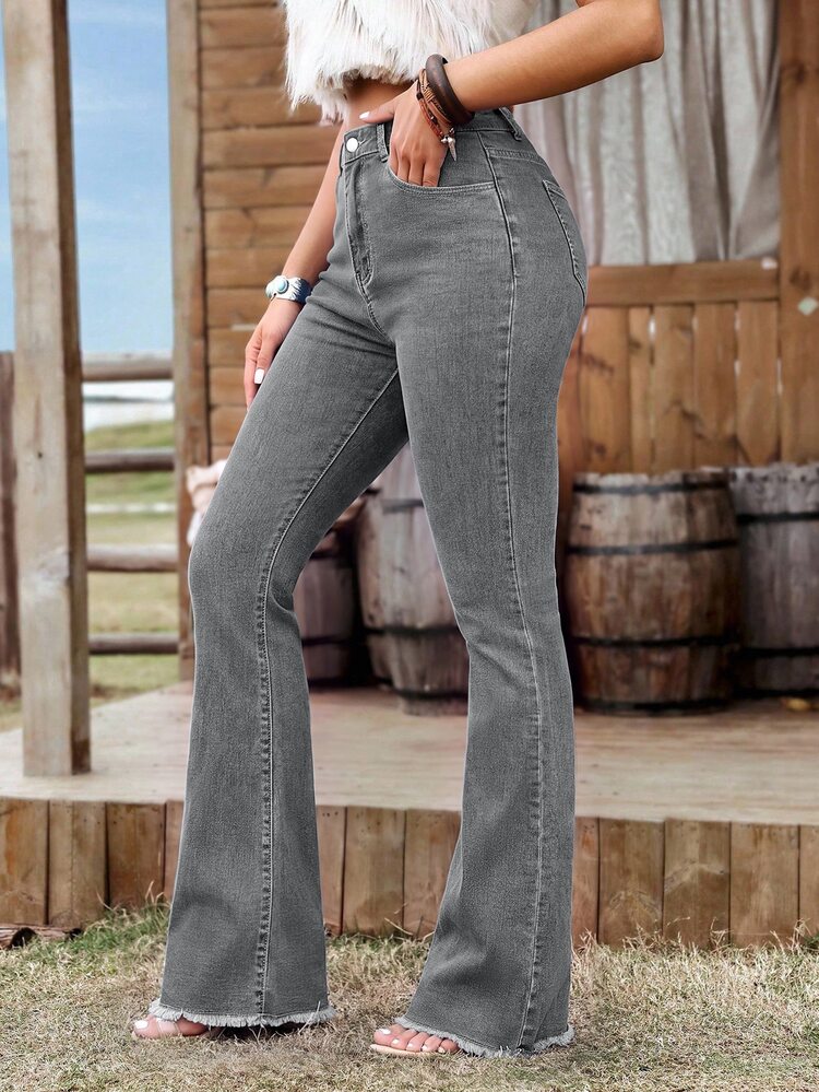 SHEIN Plus Size Women's Summer Casual Stretch Pocket Jeans - Grey - View 1
