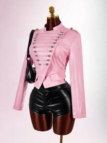Amplova Jaket Tenun Wanita Napoleon Element Warna Pink - Berwarna merah muda - View 6