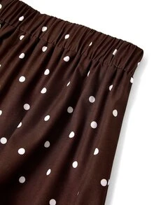 SHEIN Clasi Women's Polka Dot Bell Sleeve Top And Skirt Fashion Set - Mocha Brown - View 4