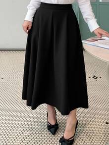 Dazy Plus Solid Color Fun Commuter Office Formal Wear Versatile A-Line Mid-Length Elegant Business Casual Skirt Black Fall - Black - View 1