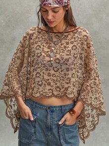 Bohemela 女款船領蝙蝠袖寬鬆時尚短版上衣 - 黑色 - 查看 6