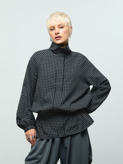 COUREZ Chaqueta de pista con bajo peplum a cuadros / Chaqueta de manga larga Y2K para mujeres Abrigos para mujeres Tops lindos para mujeres Atuendos para salir Ropa de calle Ropa de otoño
