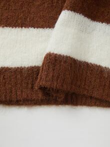 SHEIN Wide Stripe Turtleneck Sweater Dress Drop Shoulder Loose Short Knit Dress - Multicolor - View 5