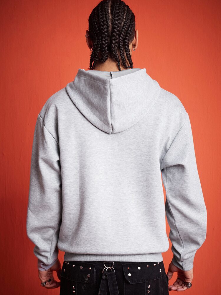 ROMWE MEN Batman X ROMWE Men's Collaboration Applique Embroidery Pattern Loose Fit Hoodie - Grey - View 3