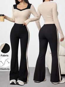 SHEIN Raffinéa Fashionable Commuter Women 2 Pieces Set, Autumn/Winter Slim Fit Base Layer Top And Long Pants Outfit For Office And Casual Wear - Apricot - View 10