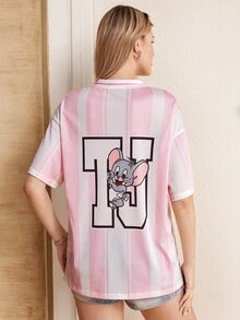 TOM & JERRY X SHEIN Women's Letter Cartoon Print Casual Versatile Daily Wear T-Shirt - Baby Pink - View 2