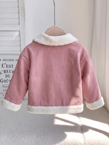 SHEIN 女嬰秋冬可愛百搭拼色保暖內裡人造毛外套 - 粉色 - 查看 2