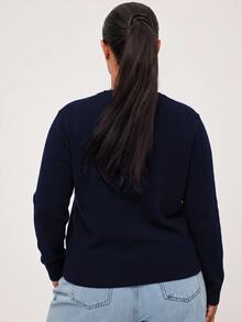 SHEIN BASICS Casual Solid Color Long Sleeve Cardigan Sweater, Plus Size In Fall Winter Clothes - Navy Blue - View 2