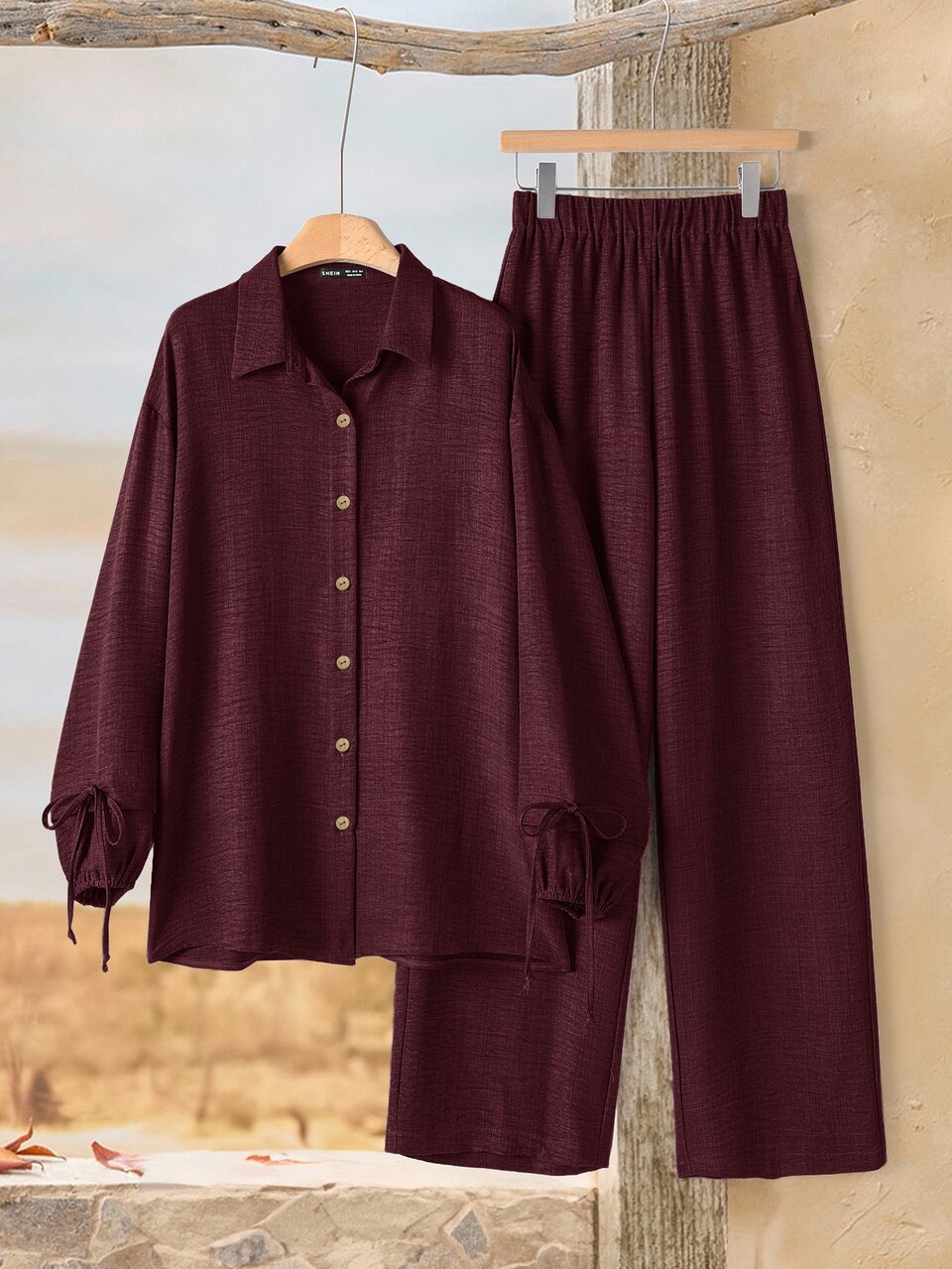 Plus Size Elegant Commuter Shirt & Pants 2 Pieces Set Fall