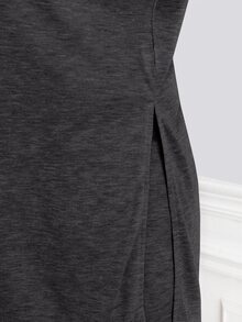 SHEIN Frenchy 大尺碼女款純色短袖上衣與短褲休閒日常兩件套 - 深灰色 - 查看 3