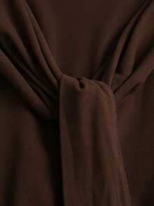 Sweetra Y2K Elegant Versatile Tie-Front Ruched Waist Top - Coffee Brown - View 3