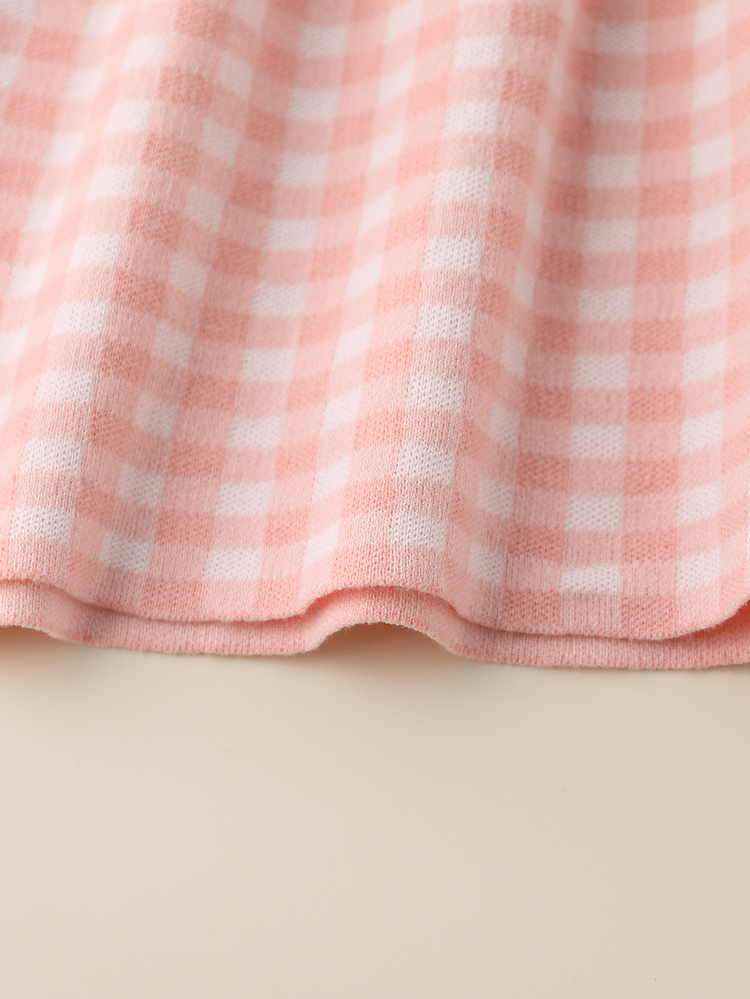 Souflis Souflis Young Girls Pink Bow Sweater Dress, Cute Ruffle Round Neck Long Sleeve Knit Dress - Pink - View 6