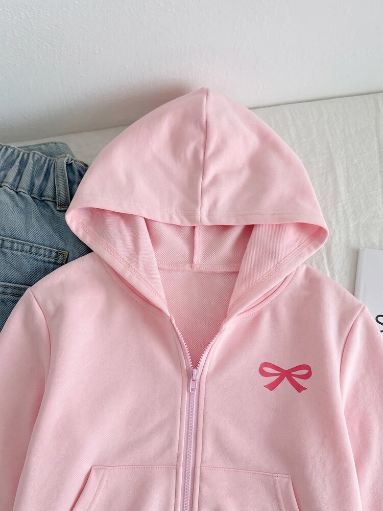 SHEIN جاكيت سويت شيرت أبيض بقبعة وجيوب وسحاب أمامي وأكمام طويلة قصيرة بقصة ضيقة وفضفاضة كاجوال بسيطة ومريحة للارتداء اليومي والشارع للفتيات المراهقات للعودة إلى المدرسة - وردي - مشاهدة 4