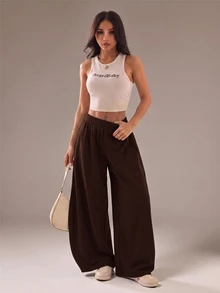 Vivamere Women's Solid Color Casual Versatile Daily Sweatpants - Coffee Brown - View 7