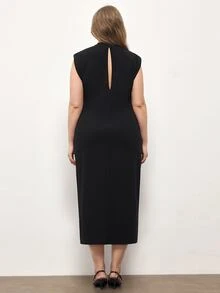 Maija Plus Size Women Solid Color Split Design Casual Elegant Summer Travel Dress Party Date Night Black - Black - View 2