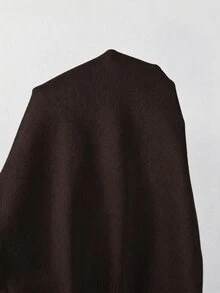 SHEIN 春夏對比色波浪邊針織開襟衫女款 V領短袖鈕扣甜美日常風 - 咖啡棕 - 查看 7