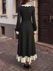 SHEIN Women's French Polka Dot Print Tie Strap Dress - Black - View 3