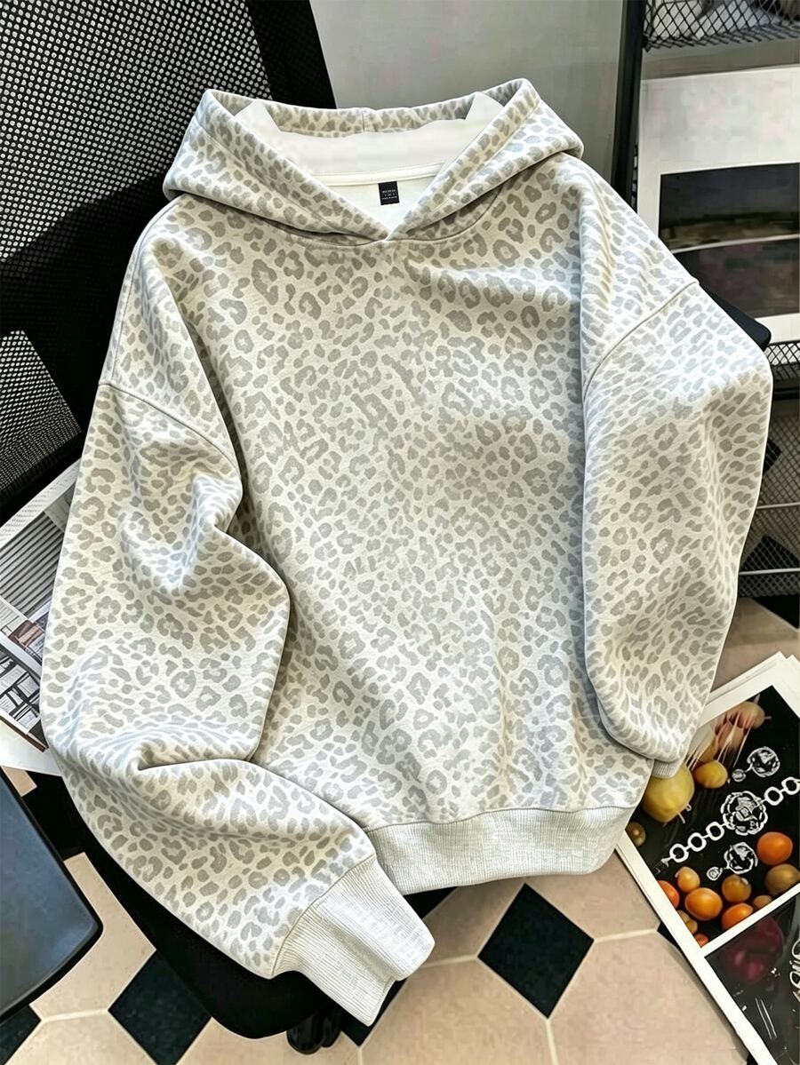 SHEIN LUNE 女款豹紋連帽時尚百搭運動衫 - 彩色 - 查看 1