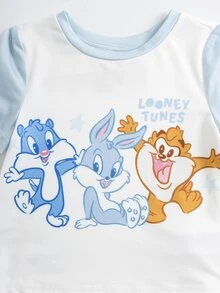 LOONEY TUNES X SHEIN Baby Boys Cartoon Print T-Shirt And Shorts Set - Blue and White - View 3
