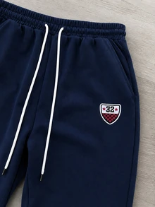 PAVTROS Men's Drawstring Waist Letter Print Casual Everyday Sweatpants - Blue - View 4