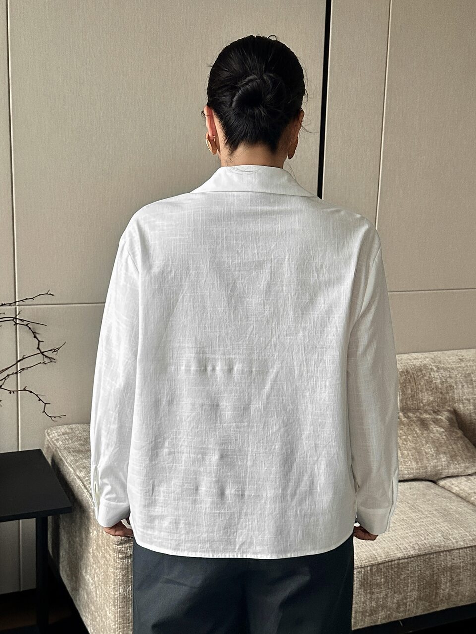 Dazy Plus Solid Color Loose Long Sleeve Casual White Shirt, Spring/Autumn