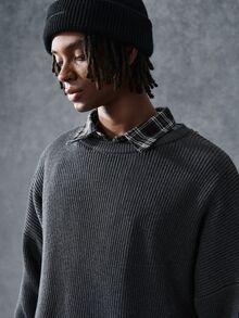 PAVTROS Men's Autumn/Winter Casual Versatile Solid Color Sweater - Grey - View 4