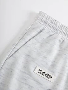 SpongeBob SquarePants | SHEIN Men's Plus Size Cartoon Print Casual Daily Shorts - Grey - View 5