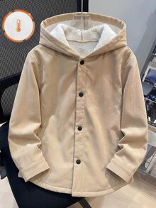 SHEIN 兒童小男孩休閒日常百搭舒適複合抓絨內裡連帽前開襟長袖中磅梭織外套，適合學校、花園、海灘、生日，春秋夏冬四季皆宜 - 彩色 - 查看 4