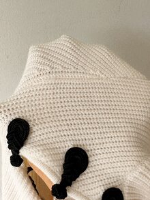 Siren Gaze Women's Chinese Style Fitted Long Sleeve Sweater With Frog Button Design - White - View 7
