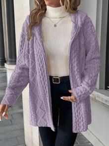 SHEIN Clasi 大尺碼冬季舒適麻花編織長袖連帽夾克 - 淡紫色 - 查看 4