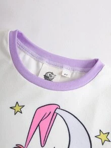 TOM & JERRY X SHEIN 女童卡通印花長袖上衣與長褲家居服套裝 - 淡紫色 - 查看 3