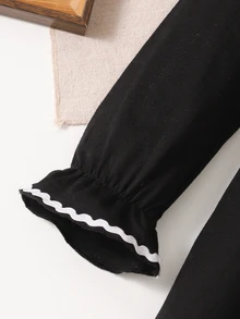 SHEIN Souflis 女童拼色休閒日常夏季旅行洋裝 - 黑色 - 查看 5