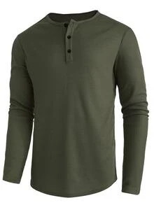 Manfinity Homme Men's Plus Size Casual Versatile Solid Color Long Sleeve T-Shirt - Army Green - View 1