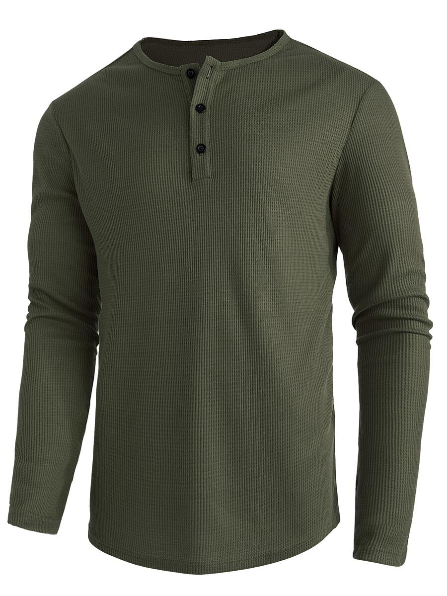 Manfinity Homme Men's Plus Size Casual Versatile Solid Color Long Sleeve T-Shirt - Army Green - View 1