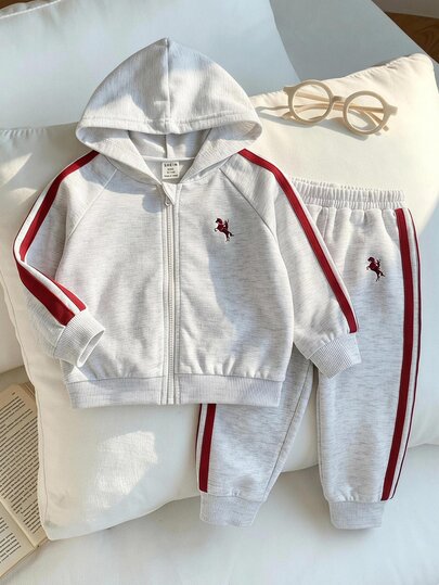 LMoss Kids Setelan 2 Potong Musim Gugur/Dingin untuk Bayi Laki-laki: Sweatshirt Berkerudung dengan Resleting dan Celana Jogger, Nyaman, Serbaguna, Gaya Minimalis untuk Olahraga Sehari-hari, Cocok untuk Dalam/Luar Ruangan, Olahraga, Pesta, Liburan, Kembali ke Sekolah