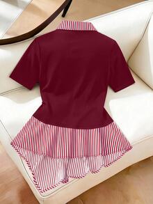 GlowEve CURVE Atasan Wanita Ukuran Besar dengan Motif Garis-Garis dan Potongan Asimetris - Merah - View 2