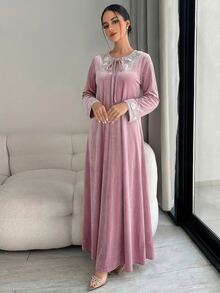 Yasmyna Women's Elegant Sequin & Beaded Decorated Arabian Dress - Pink - View 5