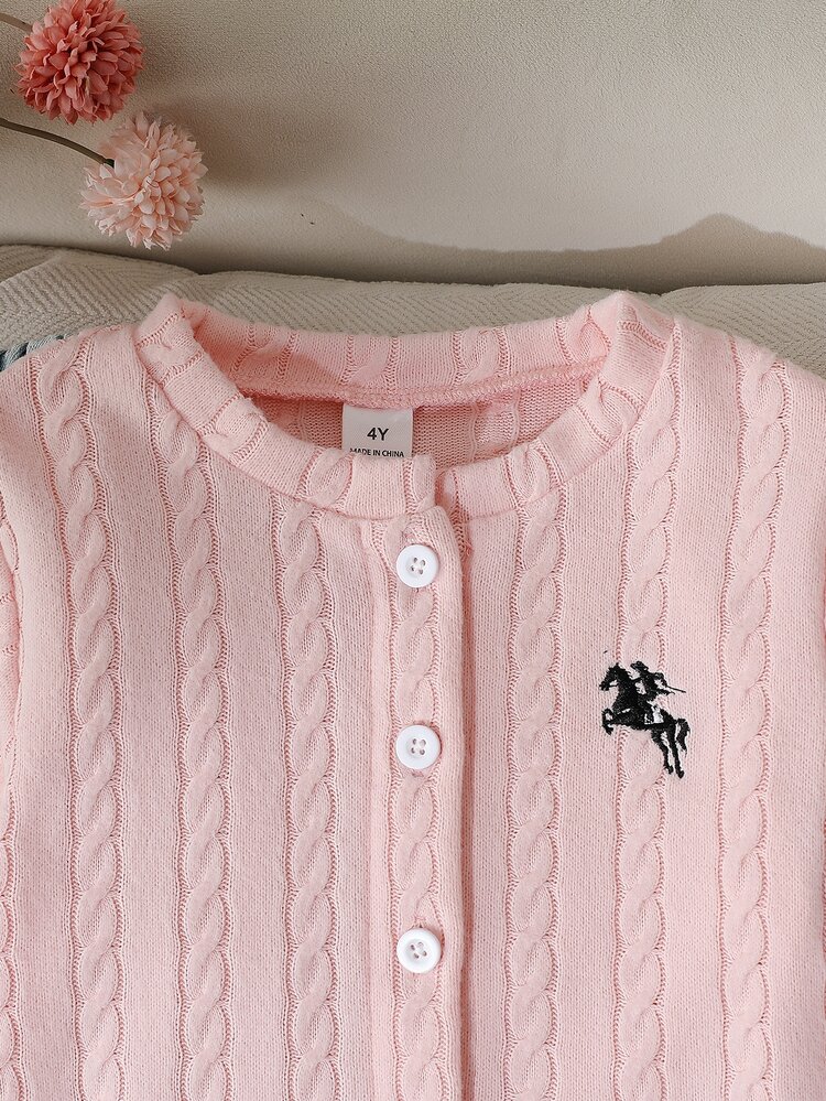 SHEIN Toddler Girls Polyester Round Neck Long Sleeve Embroidery Applique Button Front Regular Regular Fit Princess Clothing Birthday Party Back To School - Pink - View 8