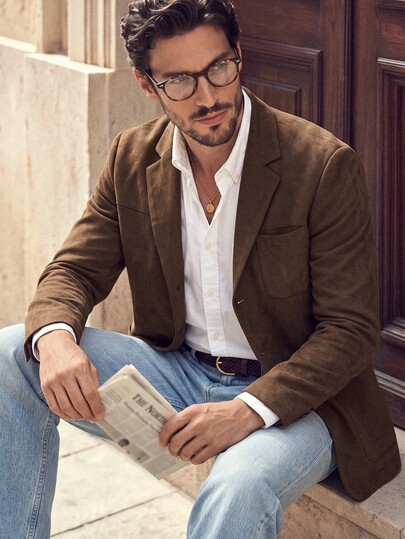 Manfinity Mode Men's Long-Sleeve Single-Breasted Casual Loose Suede Wool Jacket Jacket