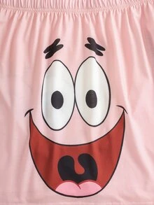 SpongeBob SquarePants | SHEIN Plus Size Women's Cartoon Print Short Sleeve Top And Shorts Casual Daily Home Sleepwear Set - Multicolor - View 7