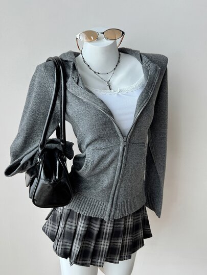 DAZY Women's Solid Color Hooded Casual Daily Long Sleeve Cardigan
